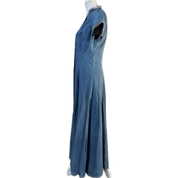 DOUBLE D RANCH Vintage Chambray Denim MaxiDress Duster Silver Concho Studs Sz S - Picture 9 of 13